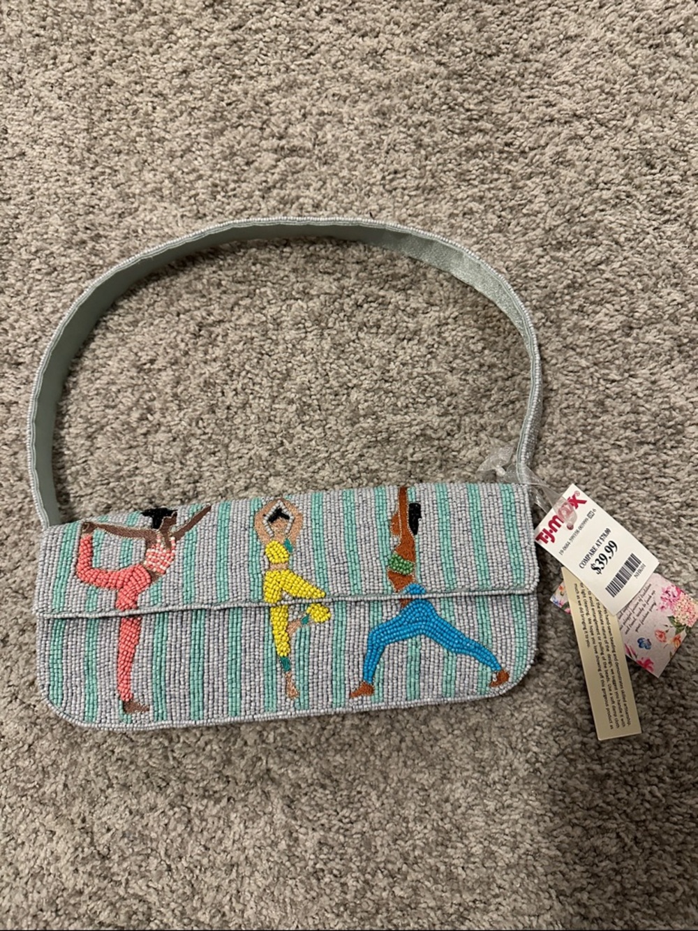 Beaded yoga/Dance Figure Shoulder Bag - made in India - Light Blue